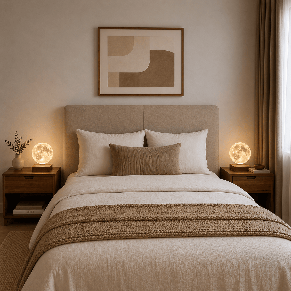 Chambre apaisante éclairée par deux lampes Lune