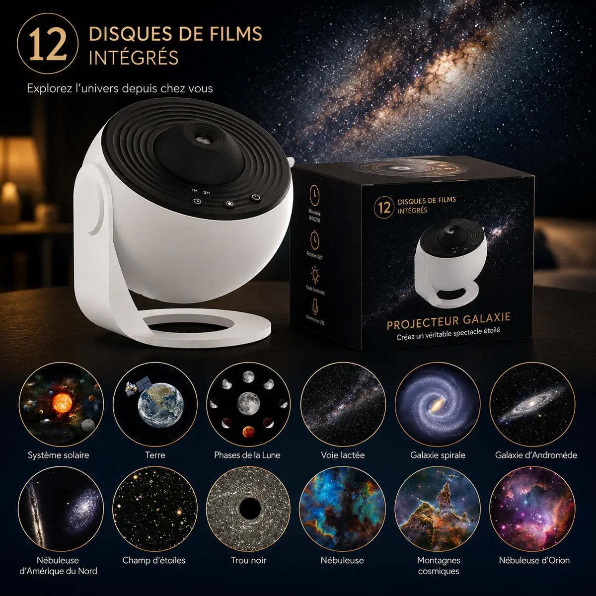 Veilleuse Projecteur Galaxie HD 12 en 1 - NovaCiel | Cocon de Lune