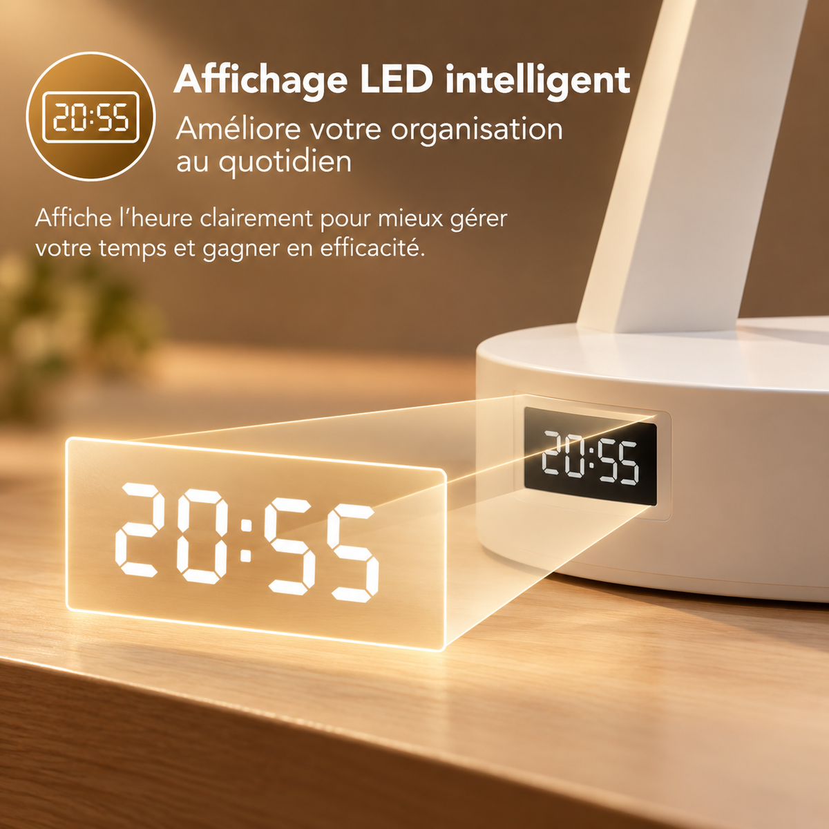 Lampe de Chevet Pliable avec Horloge - Switch | Cocon de Lune - Horloge LED intégrée