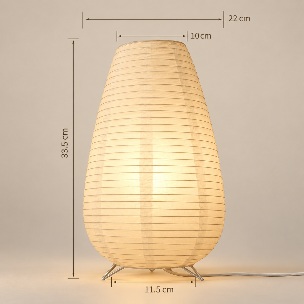 Lampe de Chevet Zen en Papier de Riz - Hikari | Cocon de Lune - Allongée schéma des dimensions