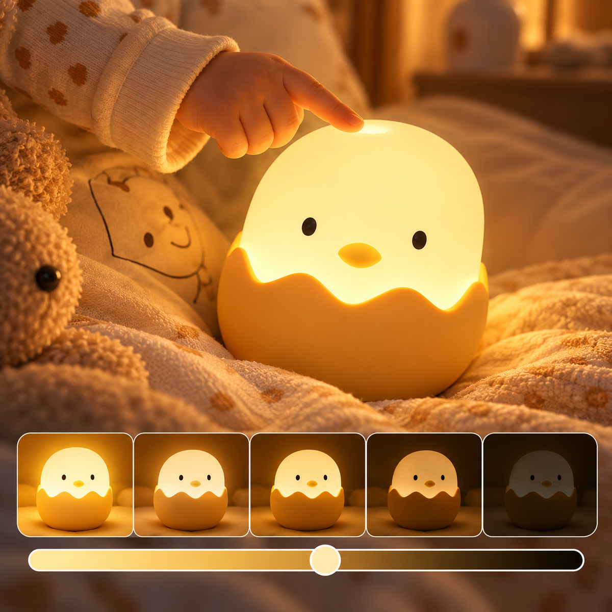 Veilleuse Poussin Tactile Rechargeable - LumiKid | Cocon de Lune - niveaux de luminosité