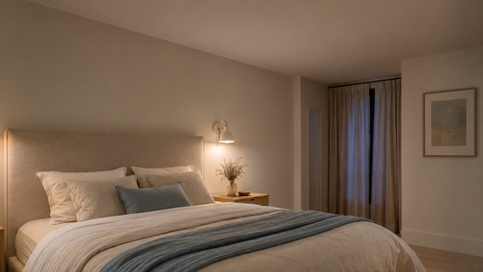 Chambre éclairée par une applique de chevet, plafond sans point lumineux | Cocon de Lune