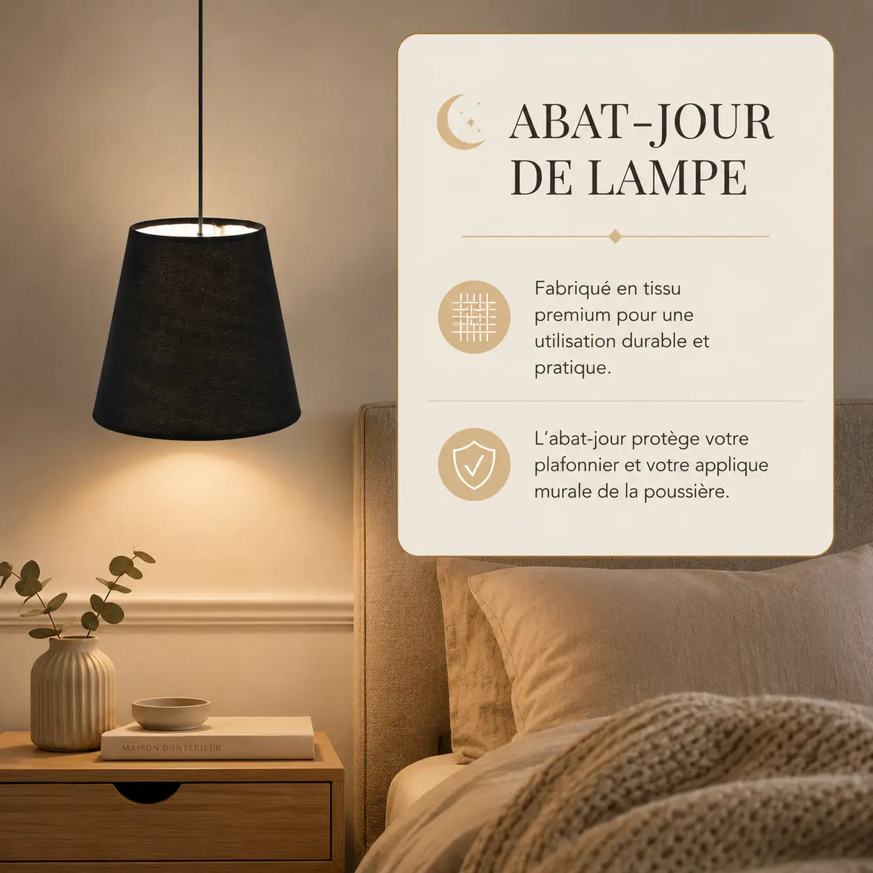 Abat-jour Conique en Tissu Noir - Ombra | Cocon de Lune