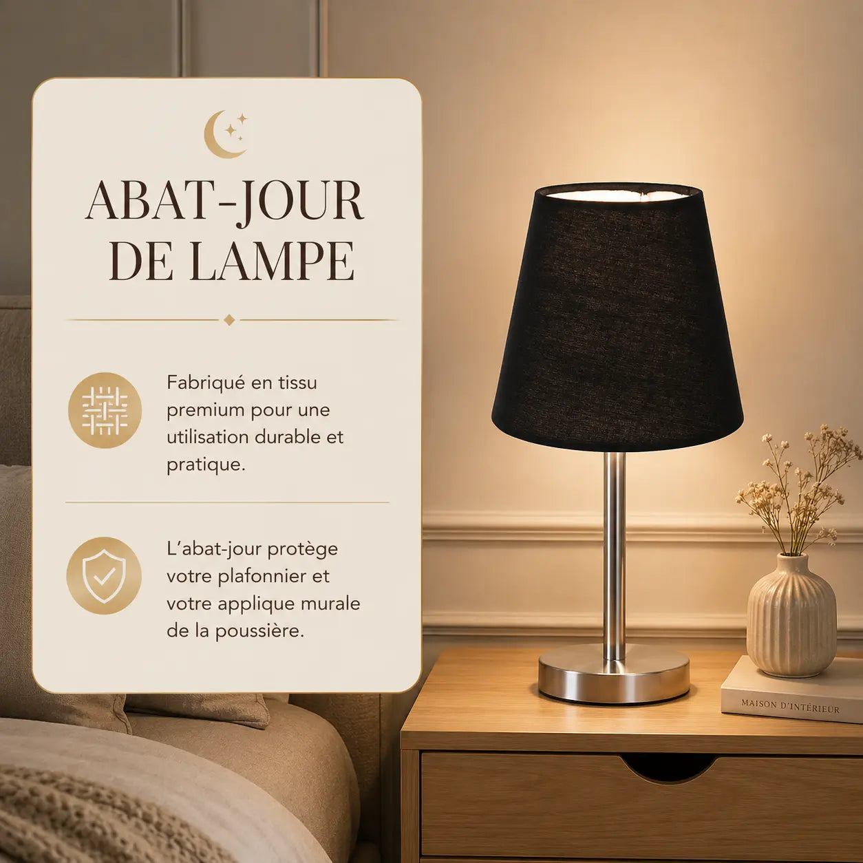 Abat-jour Conique en Tissu Noir - Ombra | Cocon de Lune