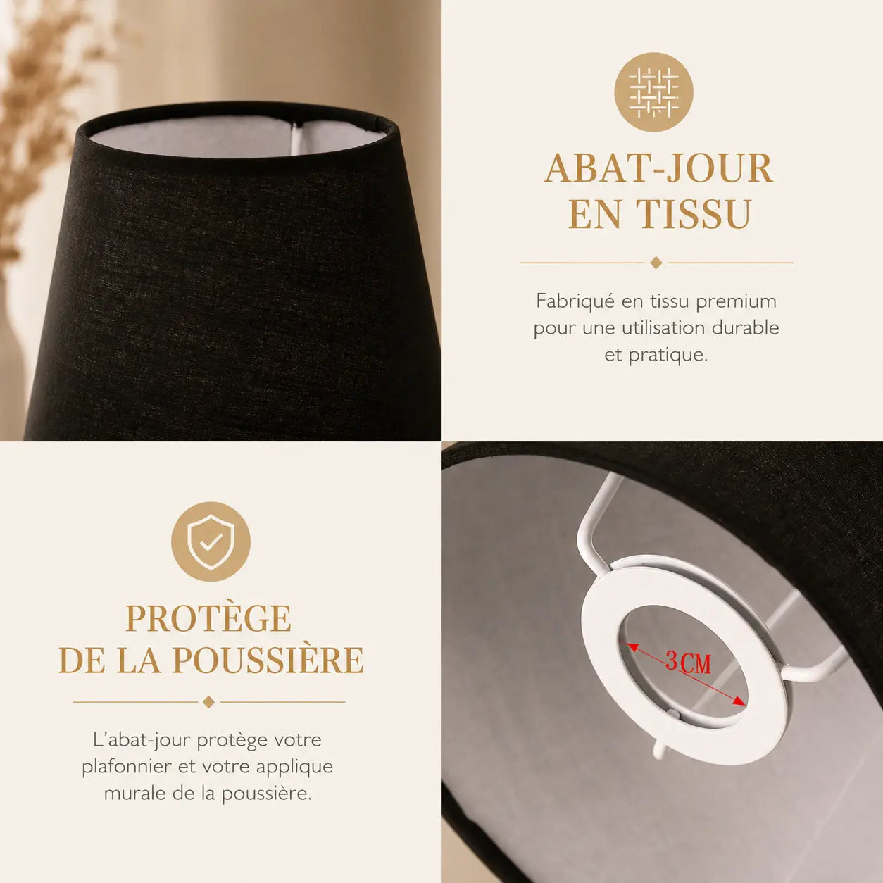 Abat-jour Conique en Tissu Noir - Ombra | Cocon de Lune