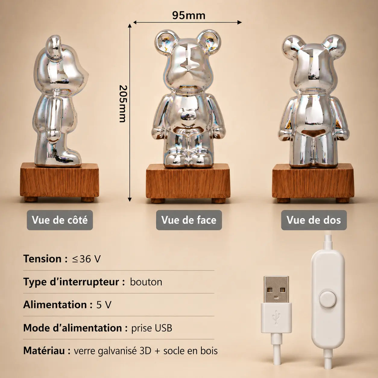 Veilleuse Ourson Feu d'Artifice USB - BearSpark | Cocon de Lune
