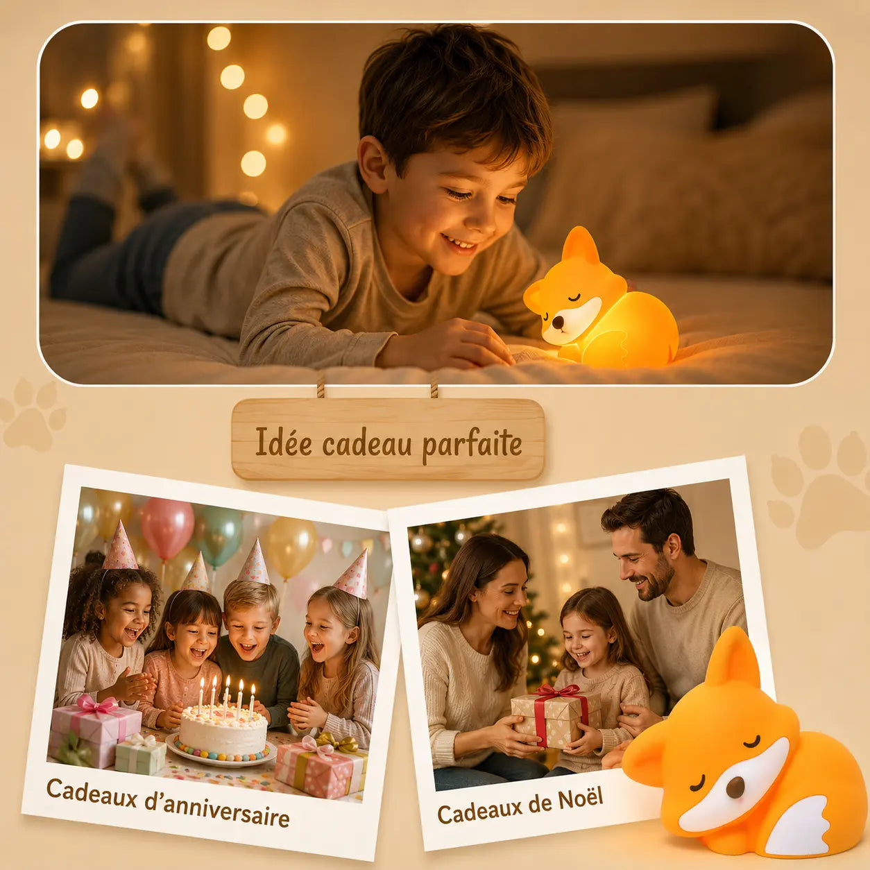 Veilleuse Renard Silicone Tactile - Câlin | Cocon de Lune
