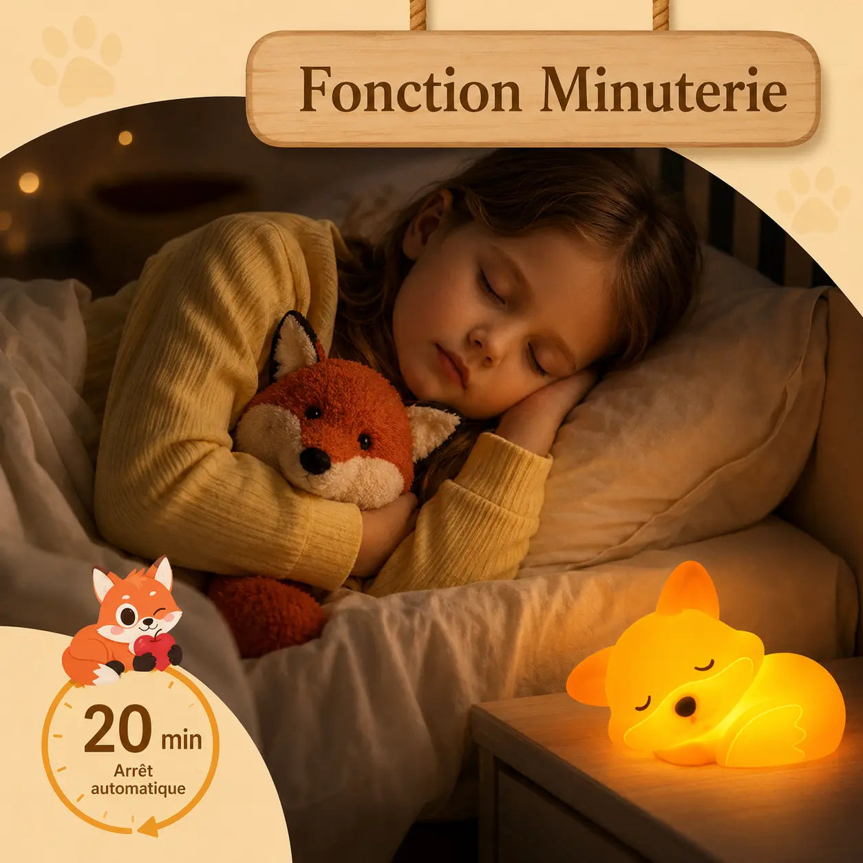 Veilleuse Renard Silicone Tactile - Câlin | Cocon de Lune