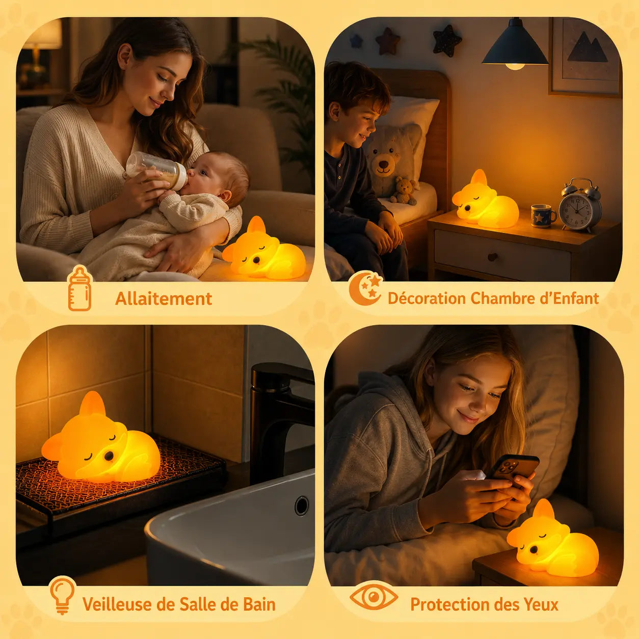 Veilleuse Renard Silicone Tactile - Câlin | Cocon de Lune