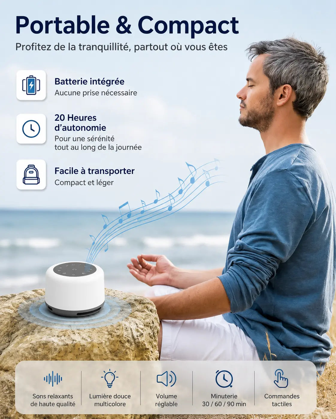 SoundDream - machine à sons portable, utilisation en méditation en extérieur - Cocon de Lune
