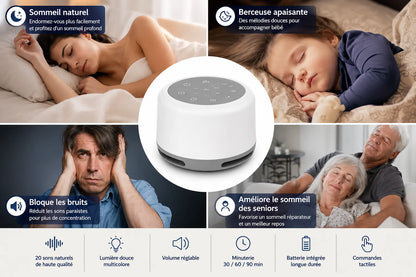 SoundDream - machine à sons et veilleuse : sommeil naturel, berceuse pour bébé, réduction des bruits, sommeil des seniors - Cocon de Lune