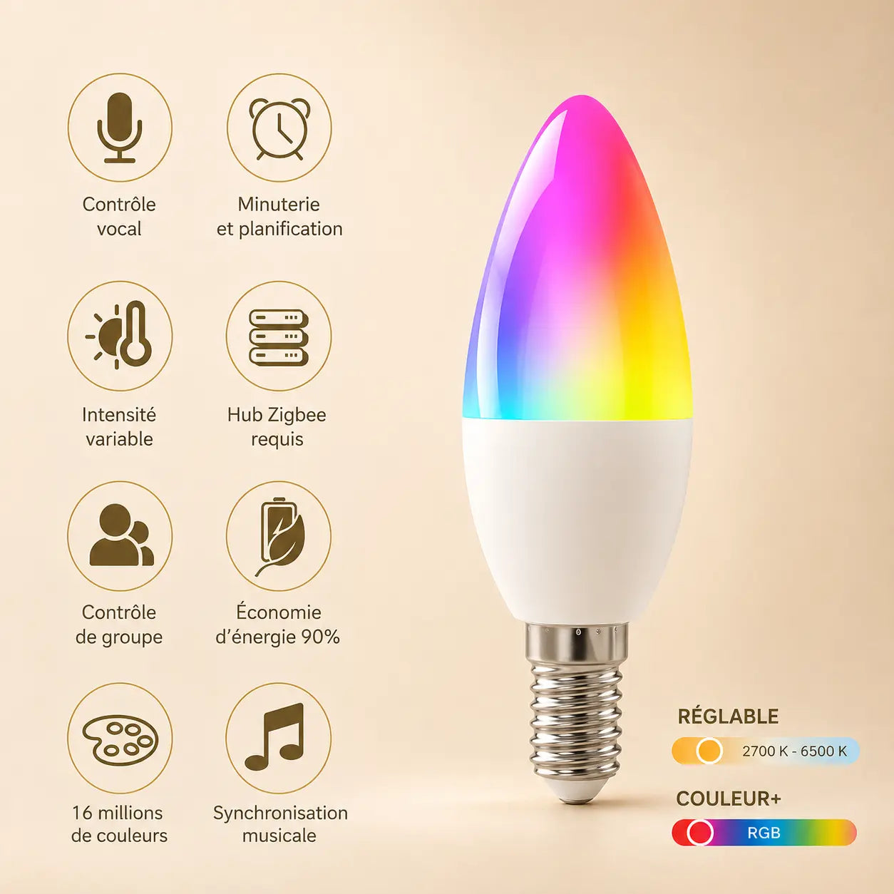 Ampoule Connectée Flamme E14 Zigbee - Chandelle | Cocon de Lune