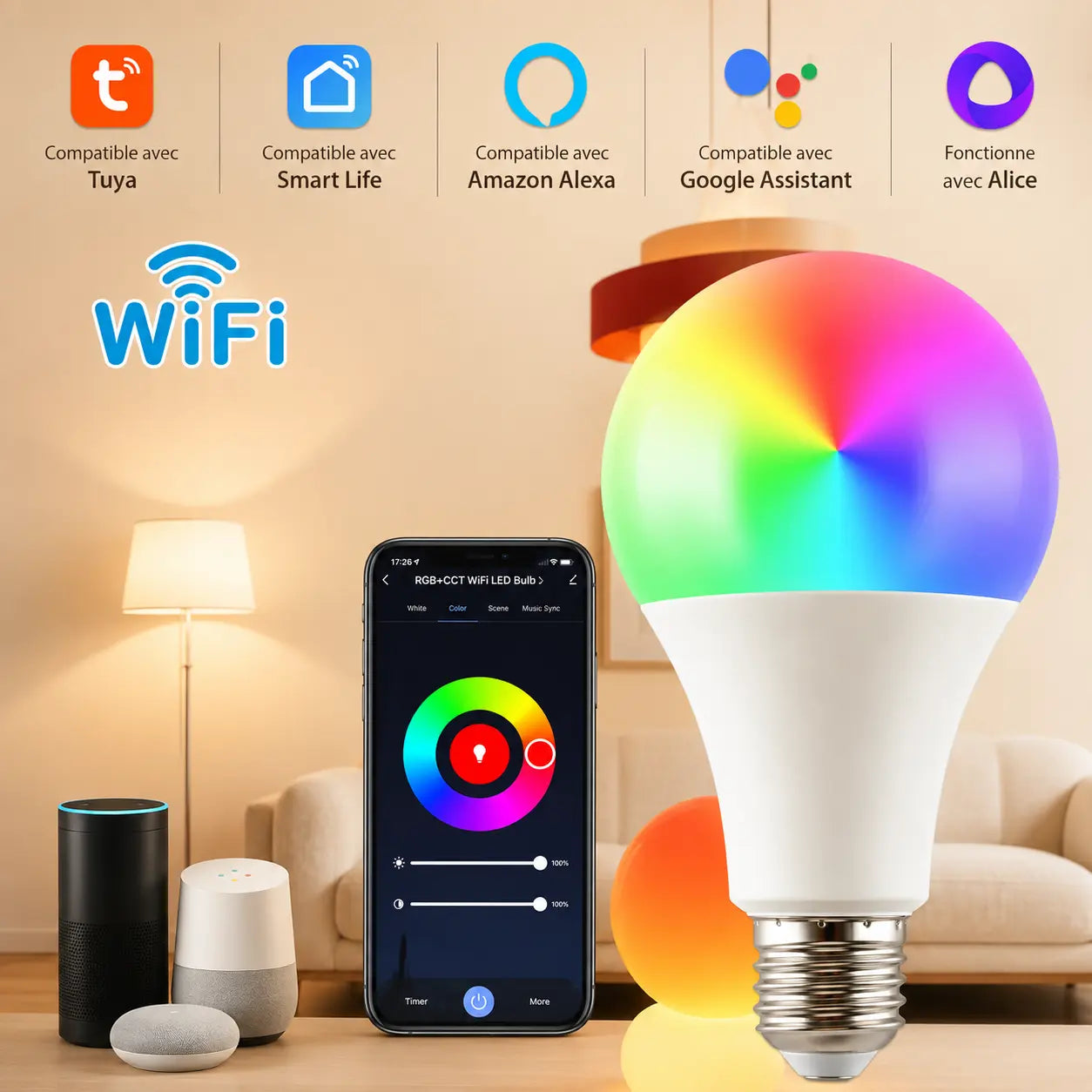 Ampoule Connectée WiFi E27 RGB - Aura | Cocon de Lune