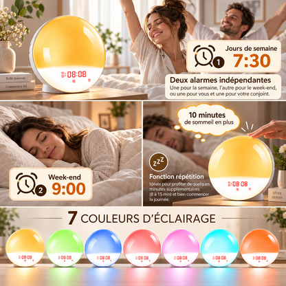 Double alarme semaine et week-end et 7 couleurs du réveil Solstice | Cocon de Lune