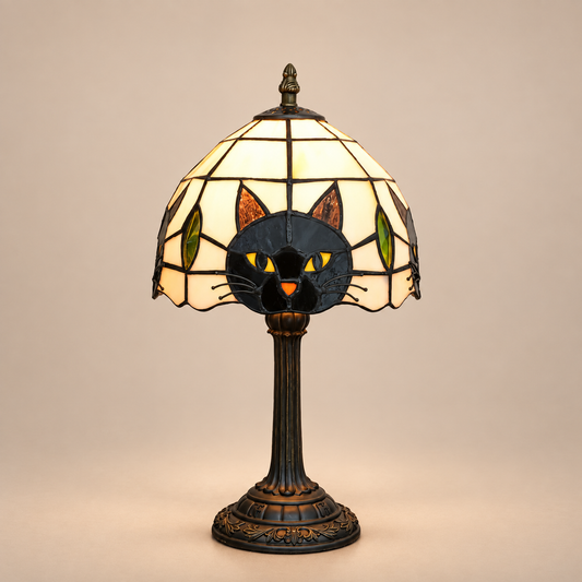 Lampe de Chevet Tiffany Chat - Mistigri | Cocon de Lune - Chat Noir