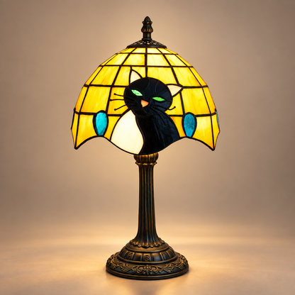 Lampe de Chevet Tiffany Chat - Mistigri | Cocon de Lune - Chat Bicolore