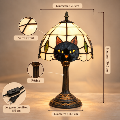 Lampe de Chevet Tiffany Chat - Mistigri | Cocon de Lune - Dimensions