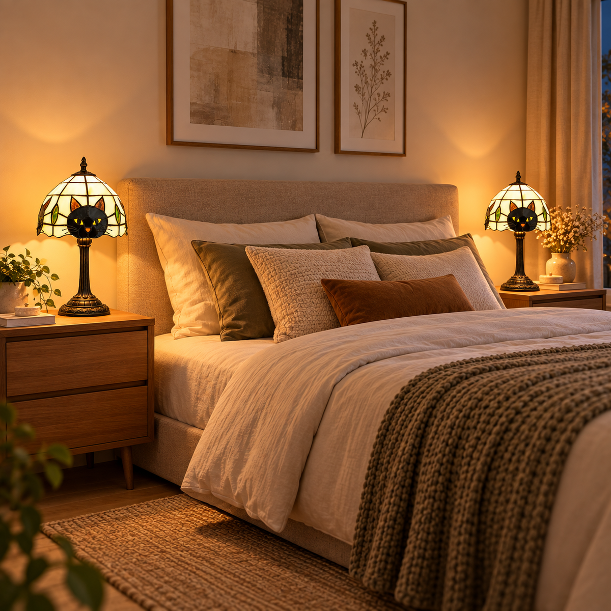 Lampe de Chevet Tiffany Chat - Mistigri | Cocon de Lune - Paire en chambre