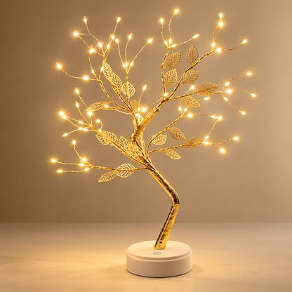Lampe de Chevet Arbre Lumineux Bonsaï - Sylva, modèle Feuillage doré allumé | Cocon de Lune