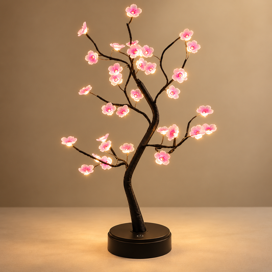 Lampe de Chevet Arbre Lumineux Bonsaï - Sylva, modèle Cerisier en fleurs allumé | Cocon de Lune