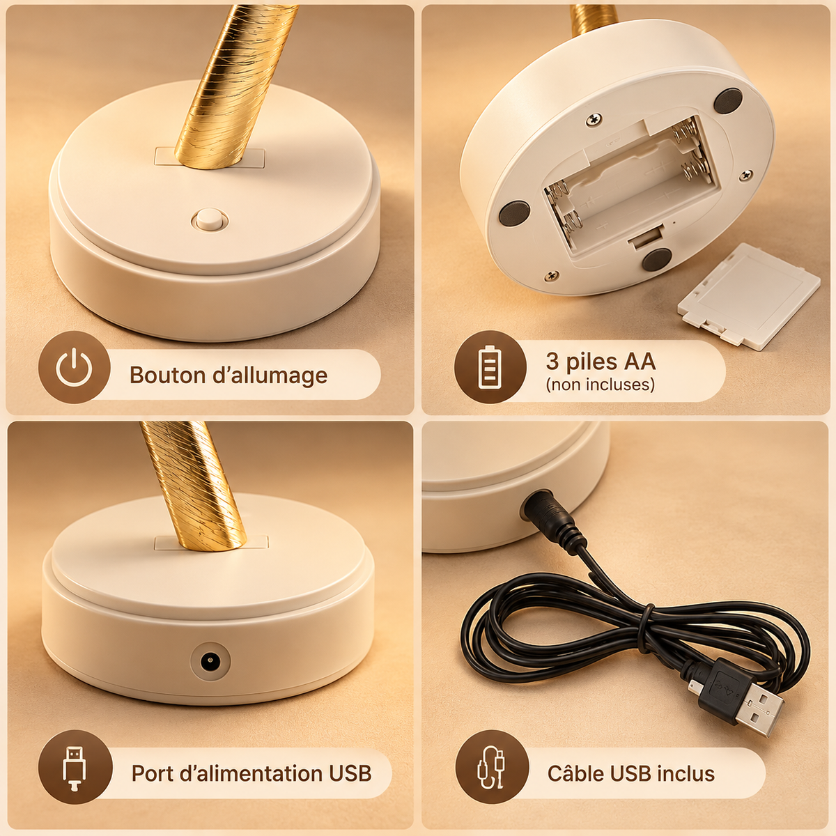 Lampe de Chevet Arbre Lumineux Bonsaï - Sylva, socle avec bouton, compartiment 3 piles AA et câble USB | Cocon de Lune