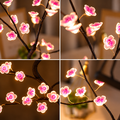 Lampe de Chevet Arbre Lumineux Bonsaï - Sylva, détails des branches et fleurs de cerisier LED | Cocon de Lune