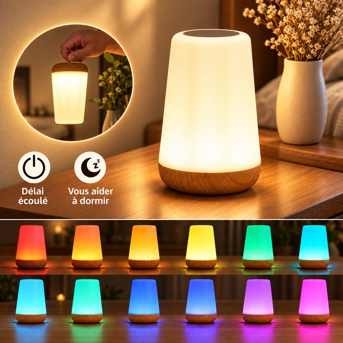 Lampe de Chevet Tactile RGB Rechargeable - LumiSense | Cocon de Lune