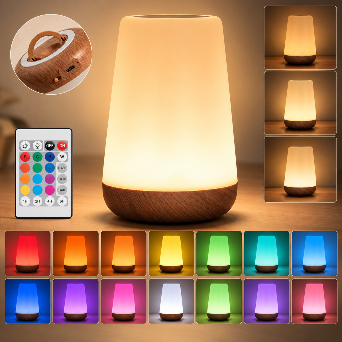 Lampe de Chevet Tactile RGB Rechargeable - LumiSense | Cocon de Lune