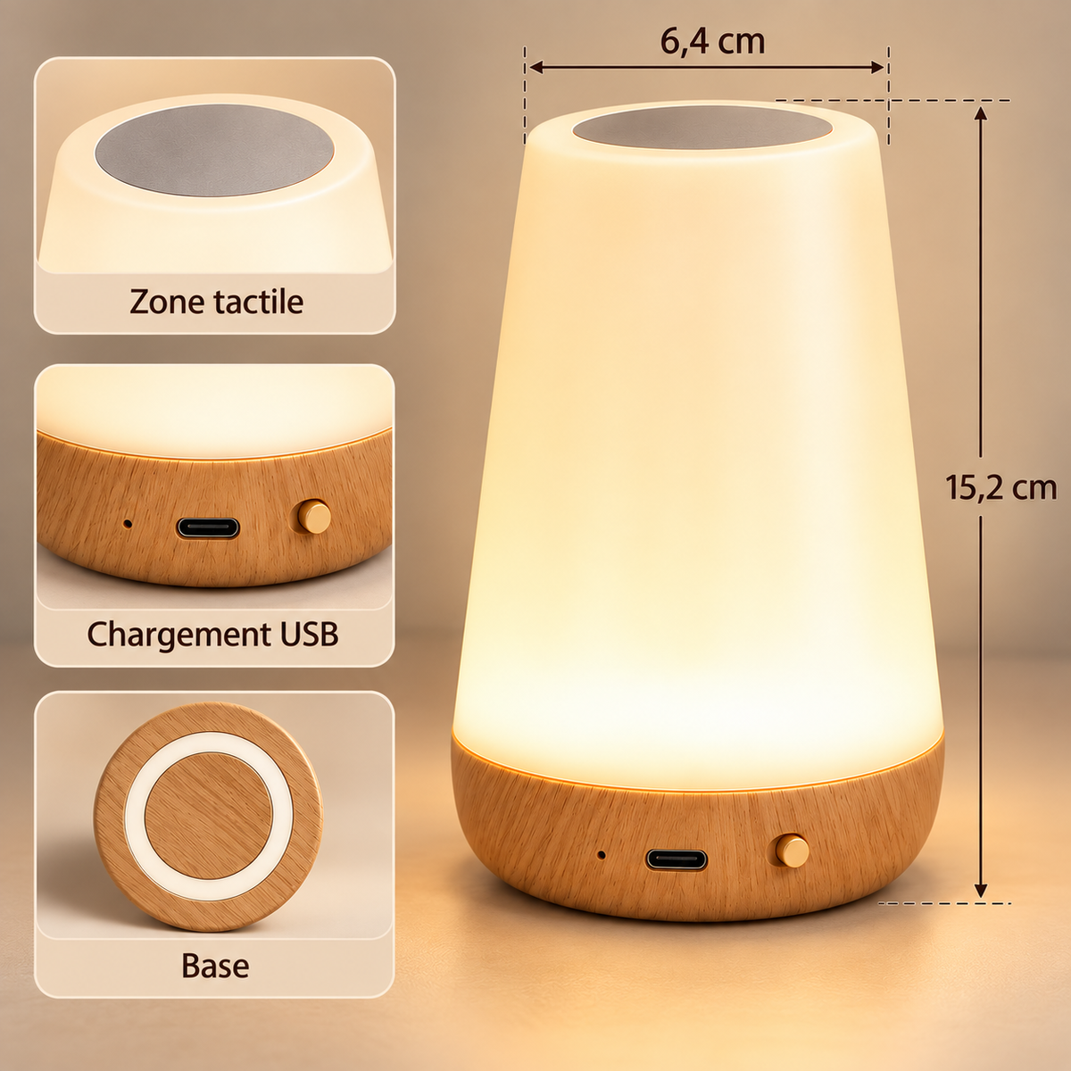 Lampe de Chevet Tactile RGB Rechargeable - LumiSense | Cocon de Lune
