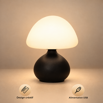 Lampe champignon Cèpe noire au design arrondi, alimentation USB | Cocon de Lune
