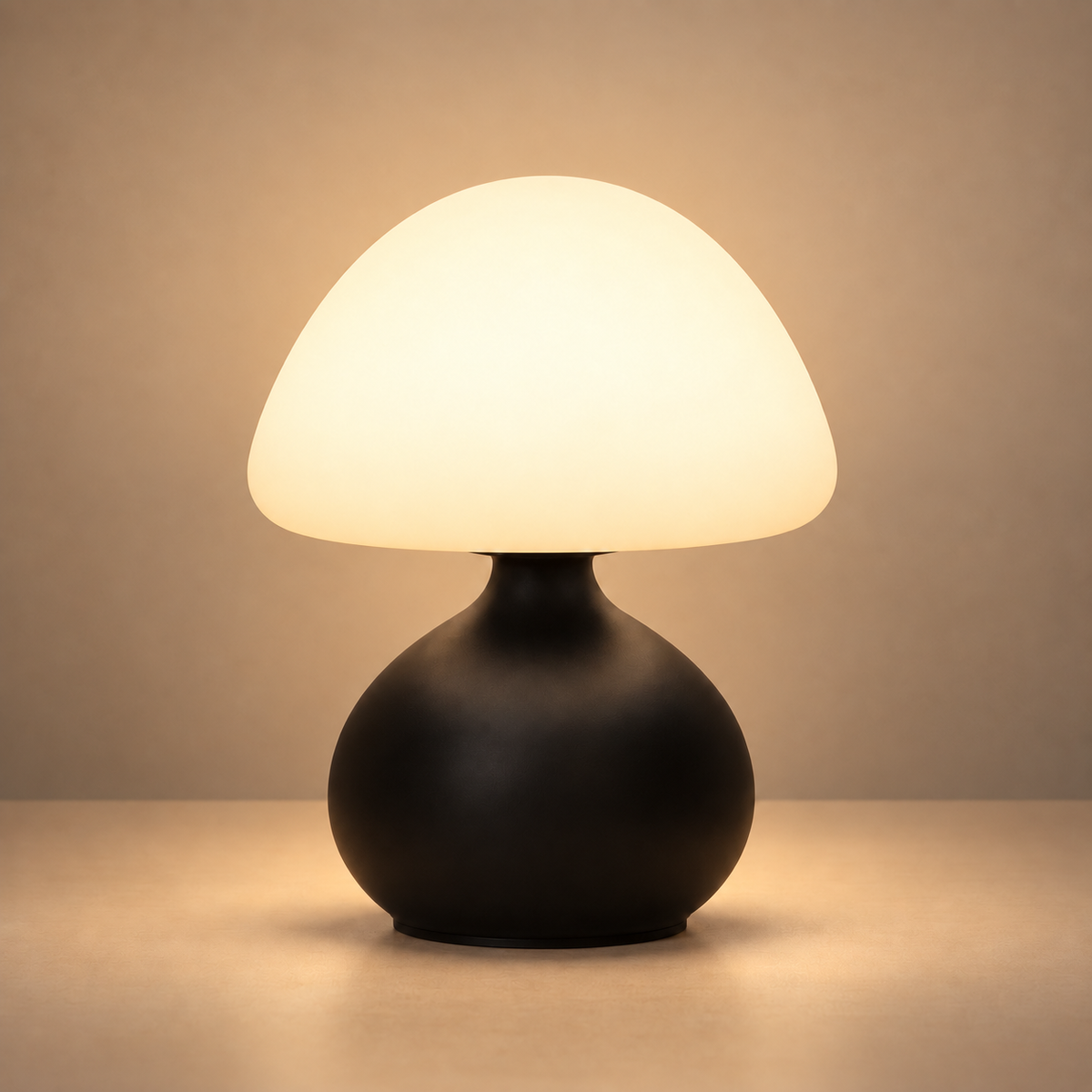 Lampe de chevet champignon USB Cèpe noire allumée | Cocon de Lune