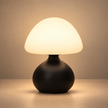 Lampe de chevet champignon USB Cèpe noire allumée | Cocon de Lune