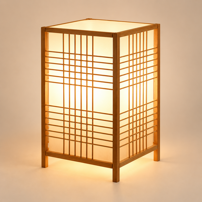 Lampe de chevet en bambou Forêt de Bambou allumée, cadre à croisillons style japonais | Cocon de Lune