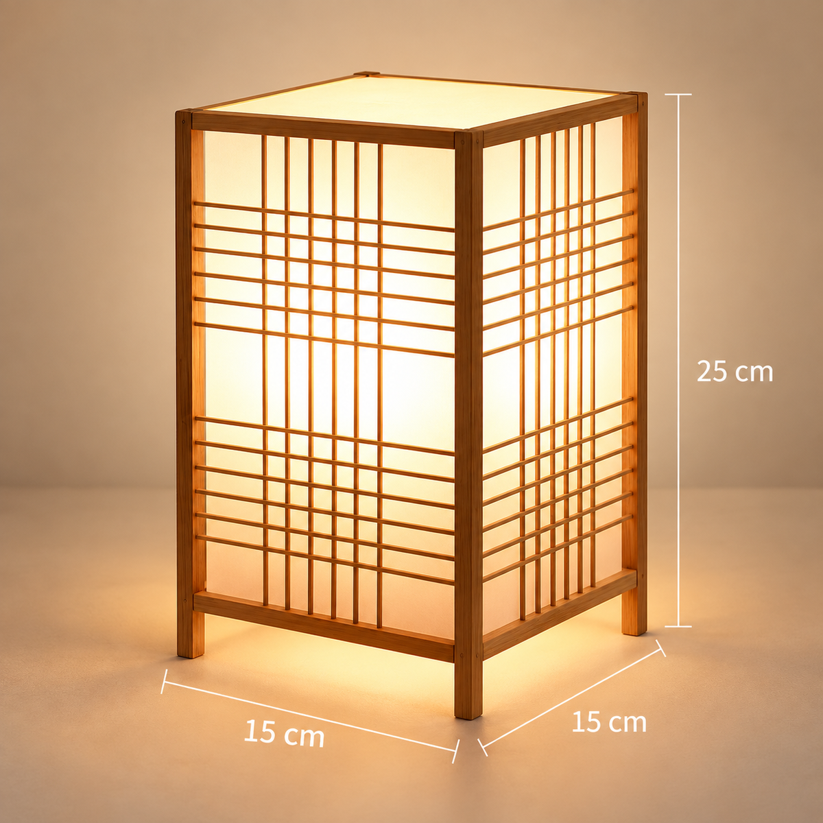 Dimensions de la lampe en bambou Forêt de Bambou : 15 × 15 × 25 cm | Cocon de Lune