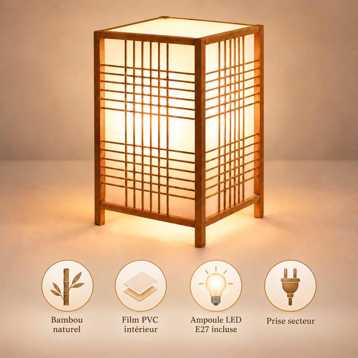 Lampe Forêt de Bambou en bambou naturel, diffuseur en film PVC, douille E27 et prise secteur | Cocon de Lune