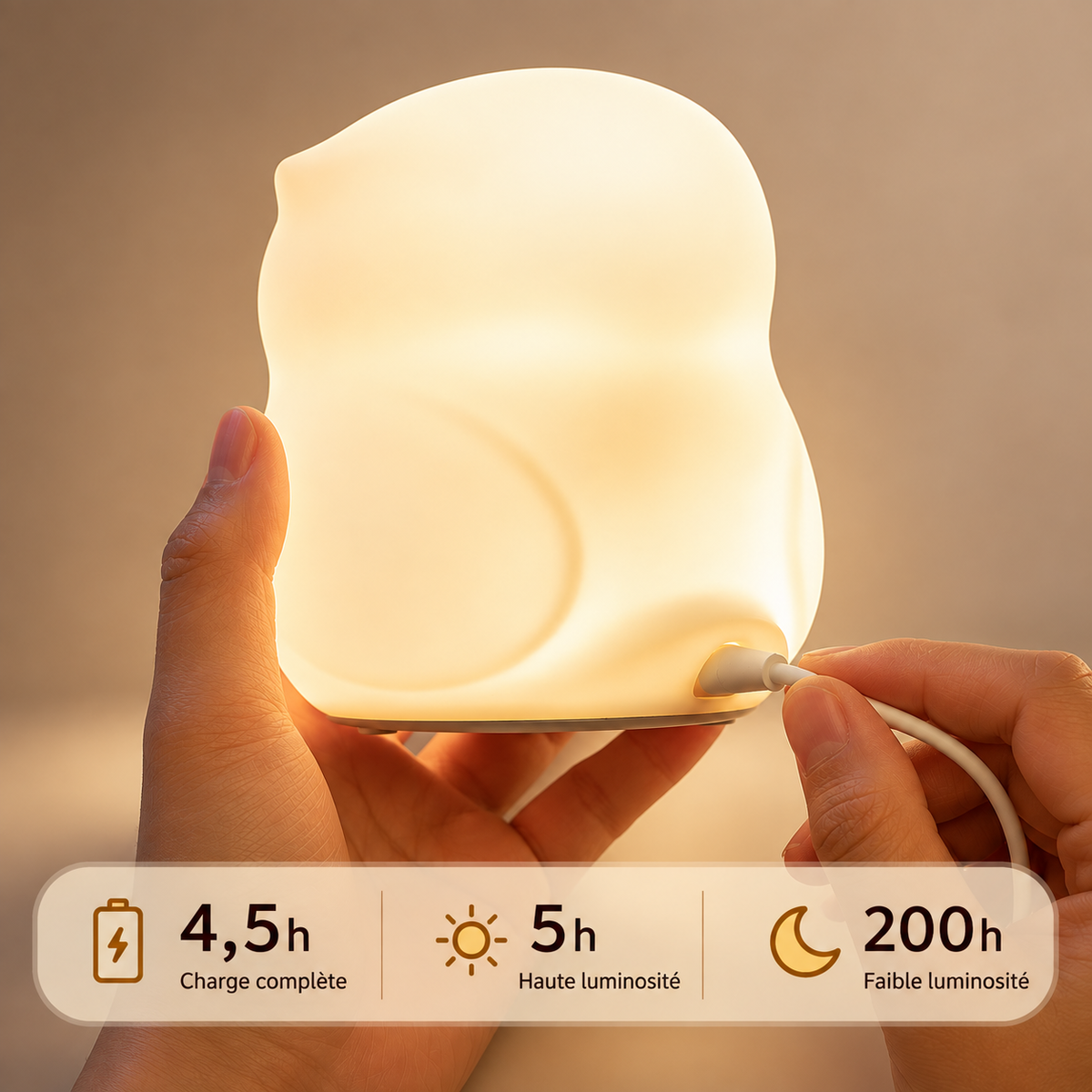 Veilleuse Hibou Tactile Silicone - CalmMoon | Cocon de Lune