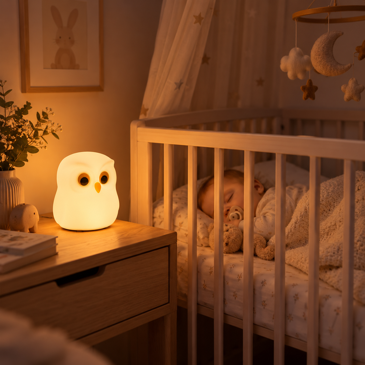 Veilleuse Hibou Tactile Silicone - CalmMoon | Cocon de Lune