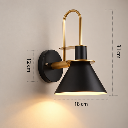 Lampe de chevet murale LumiWall modèle Arche noir, applique métal à finition laiton doré