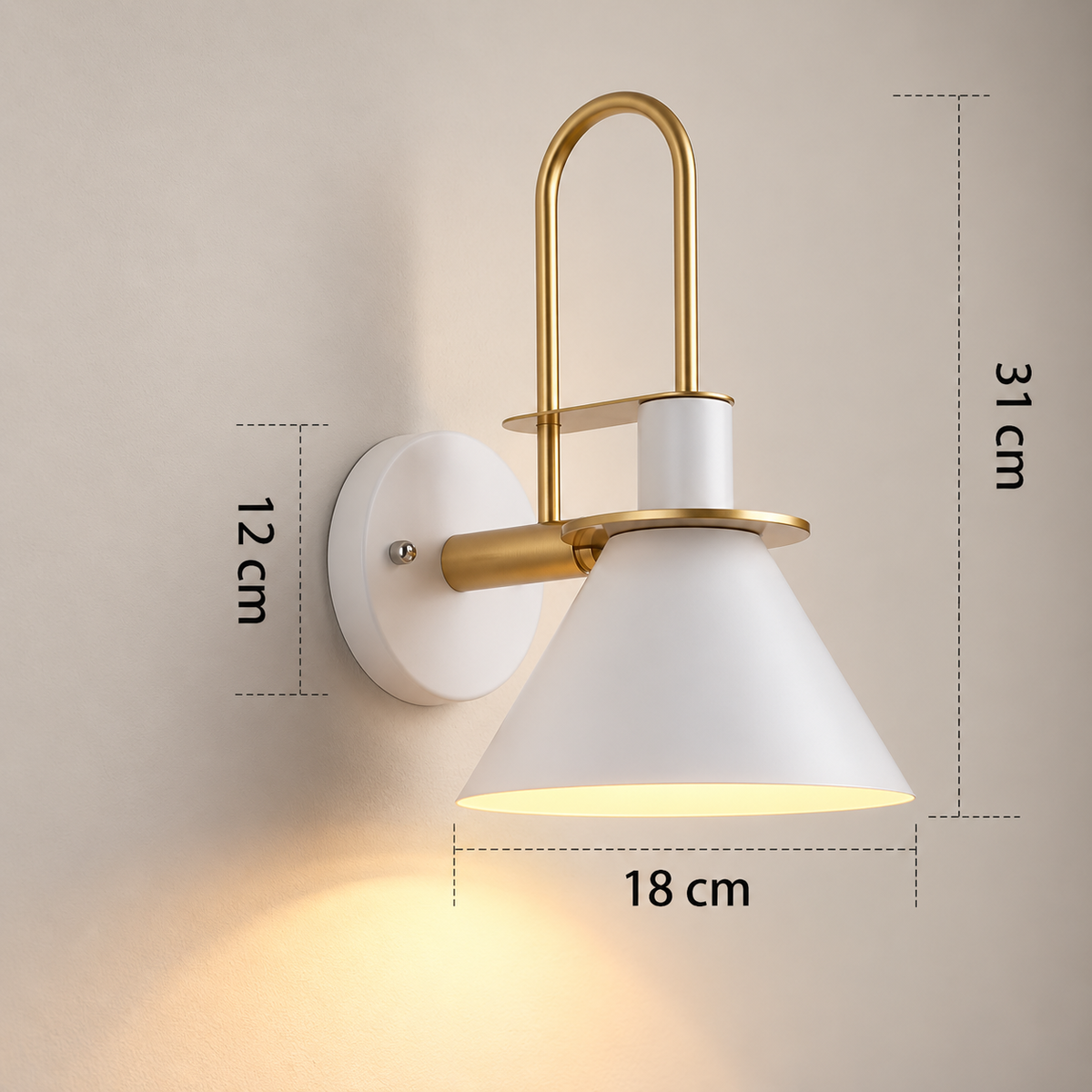 Lampe de chevet murale LumiWall modèle Arche blanc au-dessus d'une tête de lit