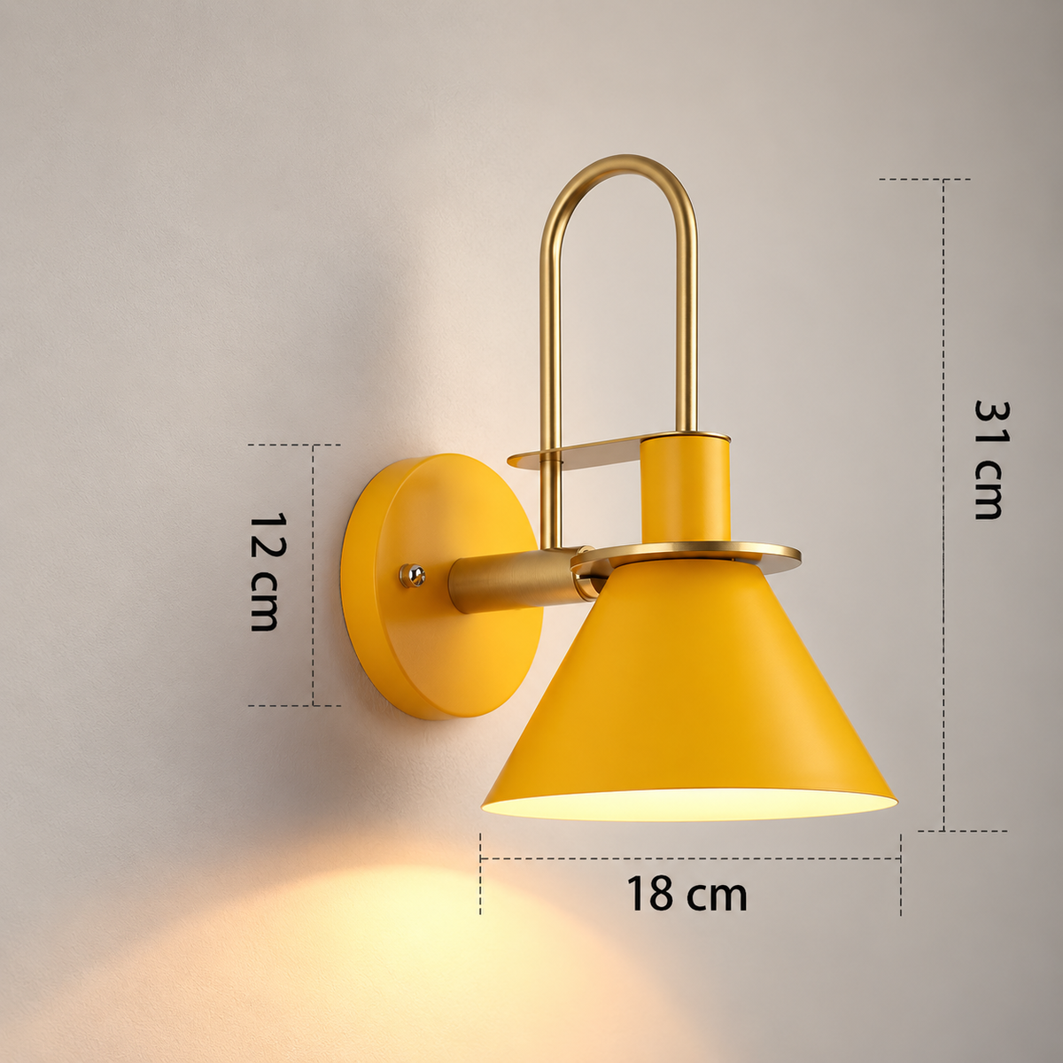 Lampe de chevet murale LumiWall modèle Arche jaune, touche de couleur au mur