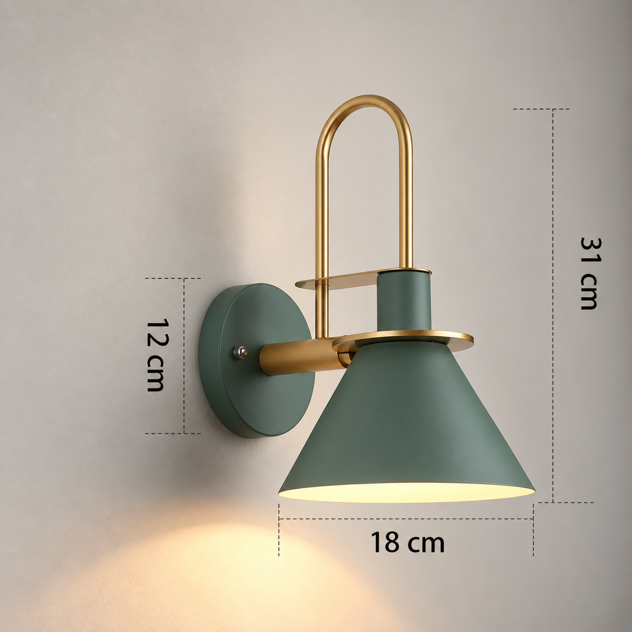 Lampe de chevet murale LumiWall modèle Arche vert, applique colorée en métal
