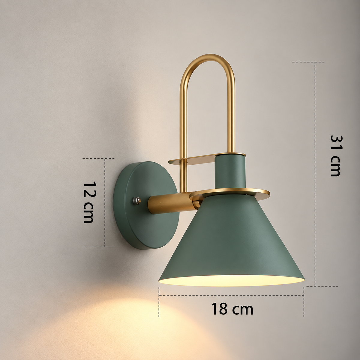 Lampe de chevet murale LumiWall modèle Arche vert, applique colorée en métal