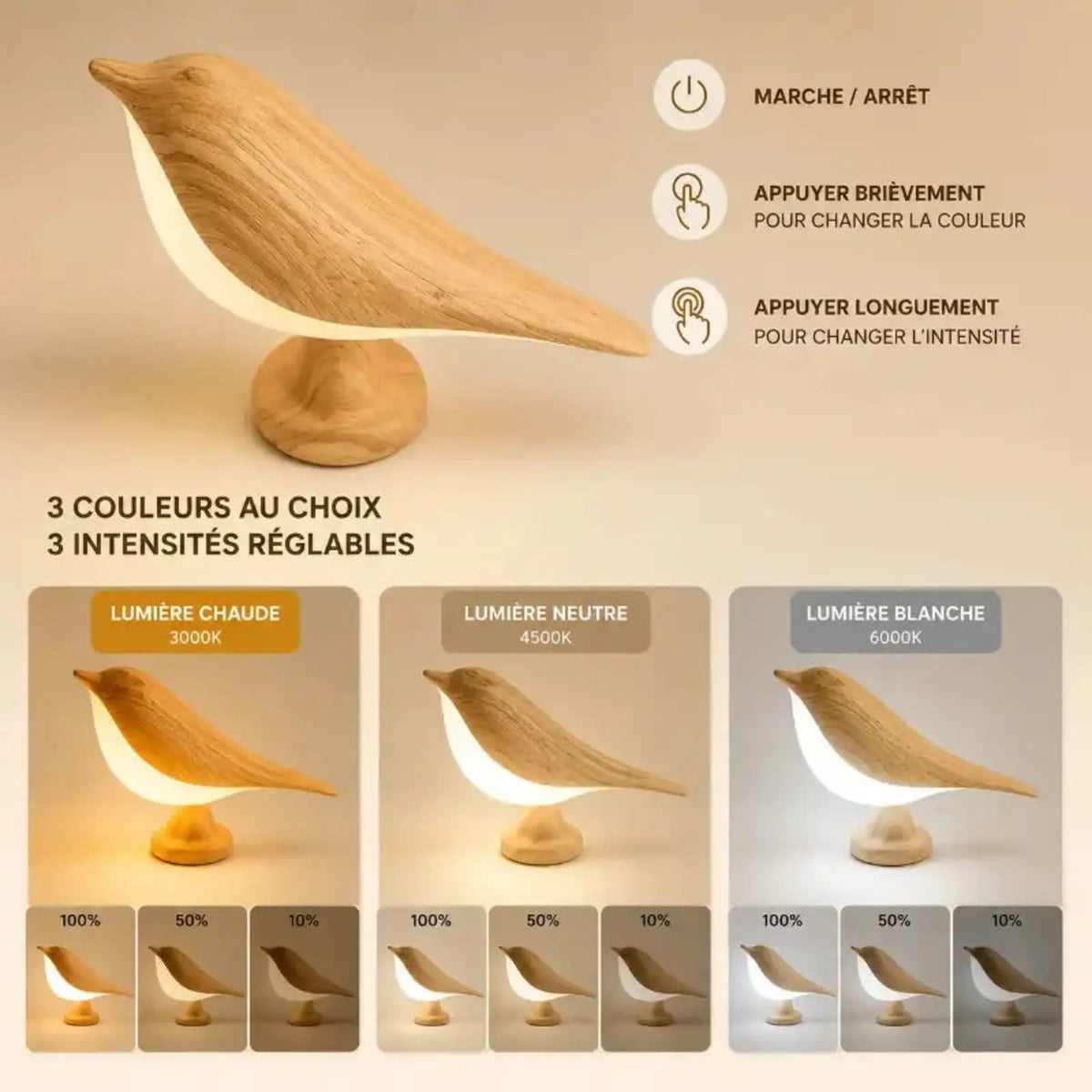 Lampe Oiseau Art Déco Tactile - Colibri | Cocon de Lune