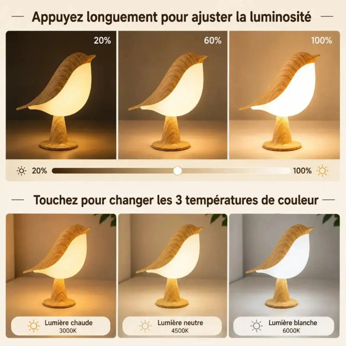Lampe Oiseau Art Déco Tactile - Colibri | Cocon de Lune
