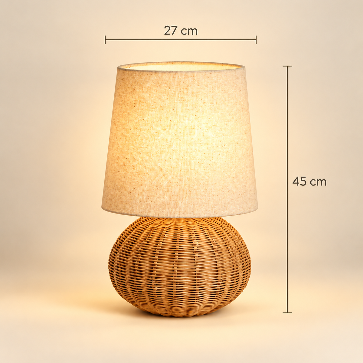Grande Lampe de Chevet en Rotin Tressé - Tissage Élégant | Cocon de Lune - dimensions modèle Boule 27 × 45 cm