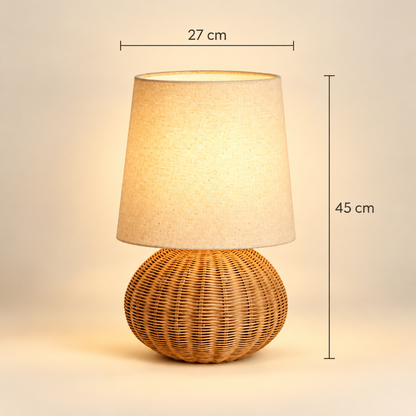 Grande Lampe de Chevet en Rotin Tressé - Tissage Élégant | Cocon de Lune - dimensions modèle Boule 27 × 45 cm