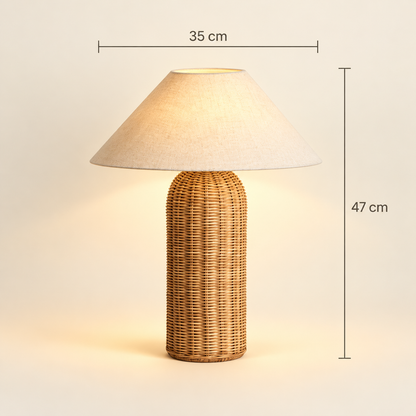 Grande Lampe de Chevet en Rotin Tressé - Tissage Élégant | Cocon de Lune - dimensions modèle Colonne 35 × 47 cm