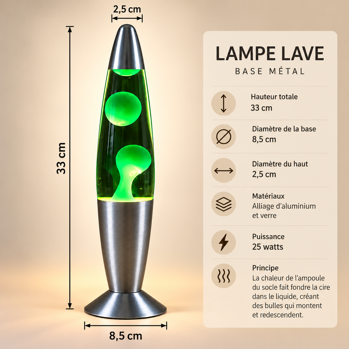 Lampe à Lave Rétro 33 cm - Magma | Cocon de Lune - dimensions
