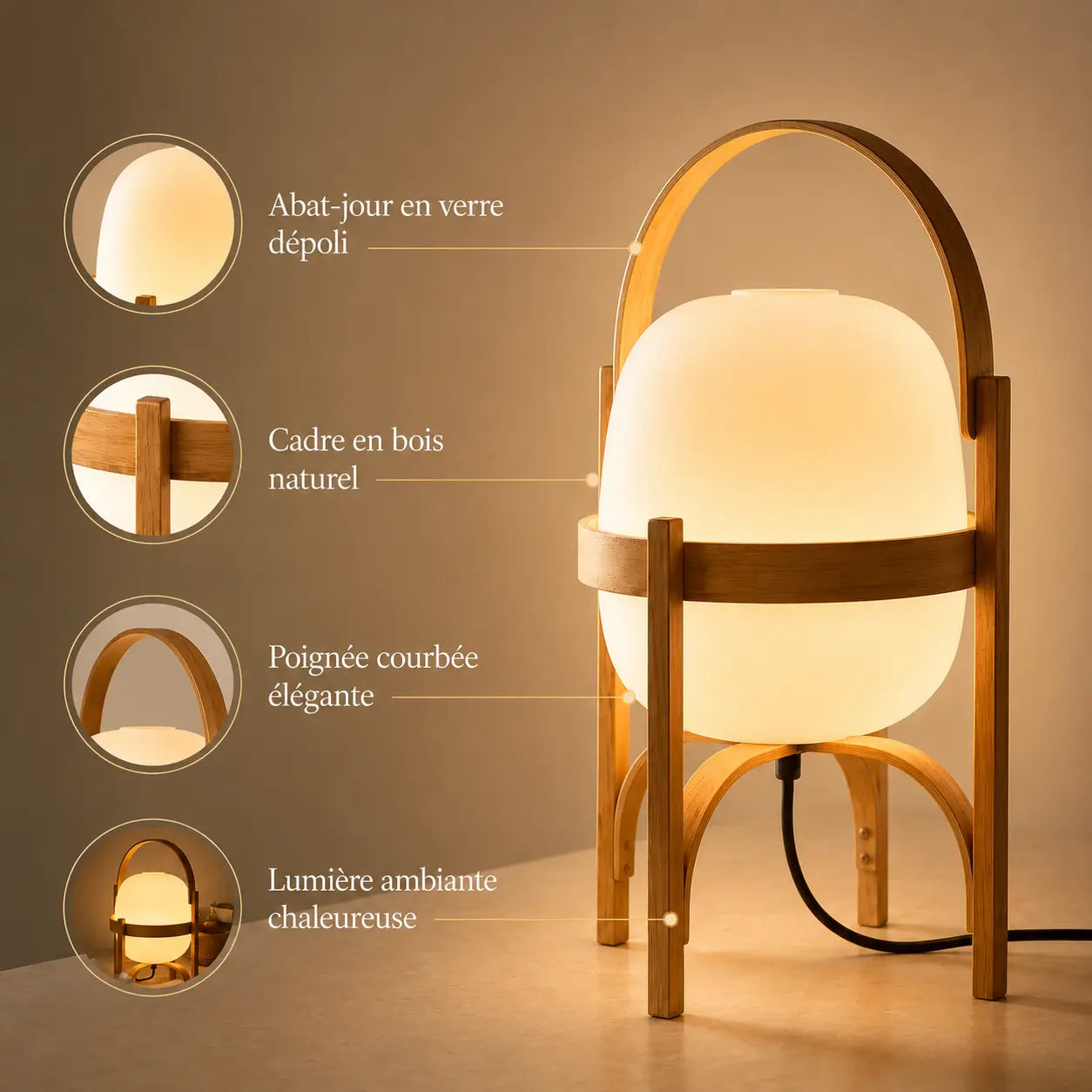 Lampe de chevet Osaka sur table de nuit - ambiance chambre chaleureuse