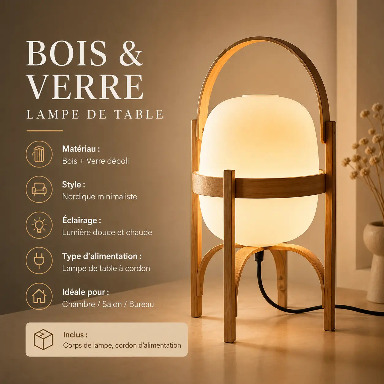 Lampe de chevet Osaka - détails abat-jour, cadre et poignée